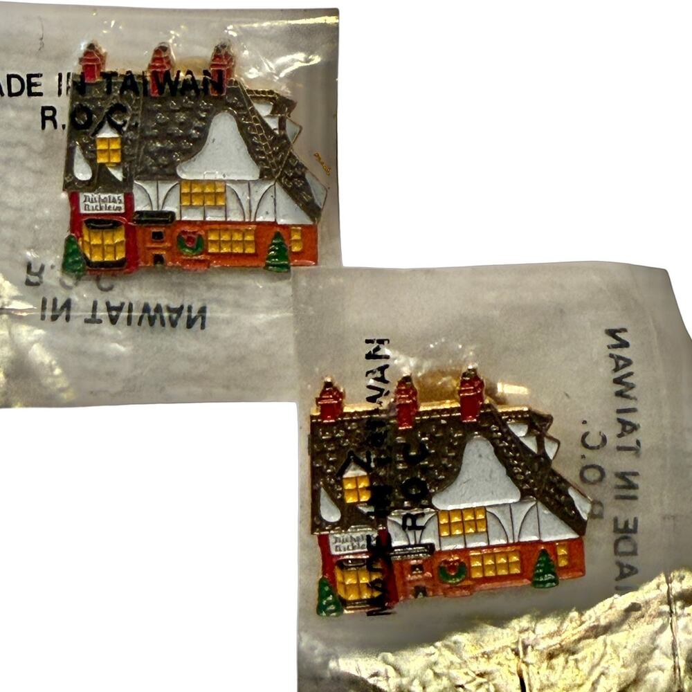 Set of 2 Dept 56 Nicholas Nickleby Enamel Pin Christmas Snow Village Cottage New